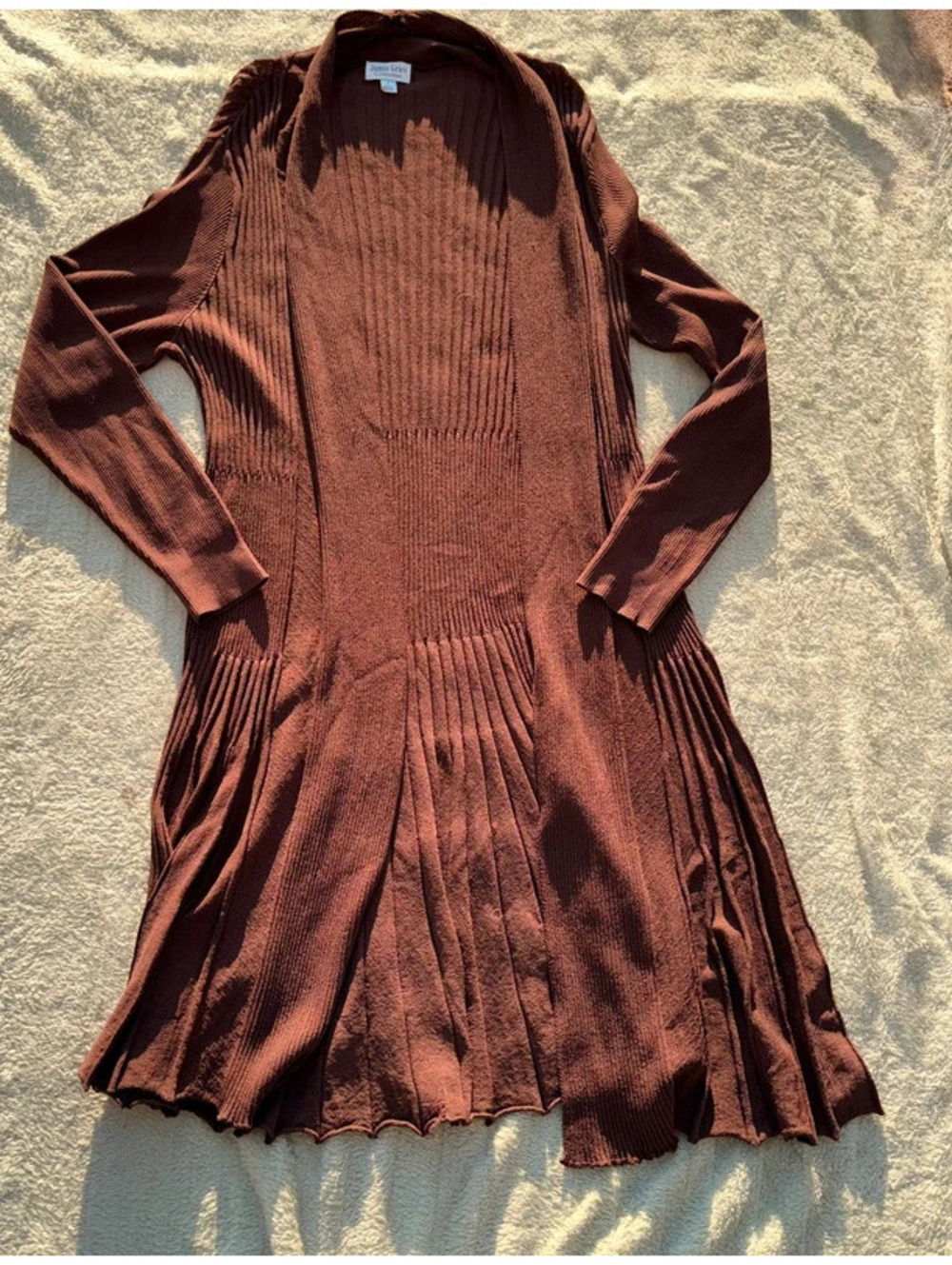 Jamie Gries Brown Vintage Long Cardigan with pleated bottom